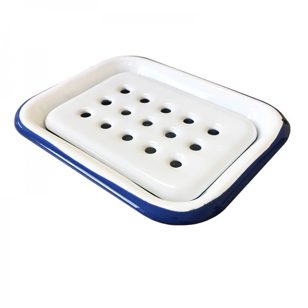 Enamel Soap Dish White-Blue